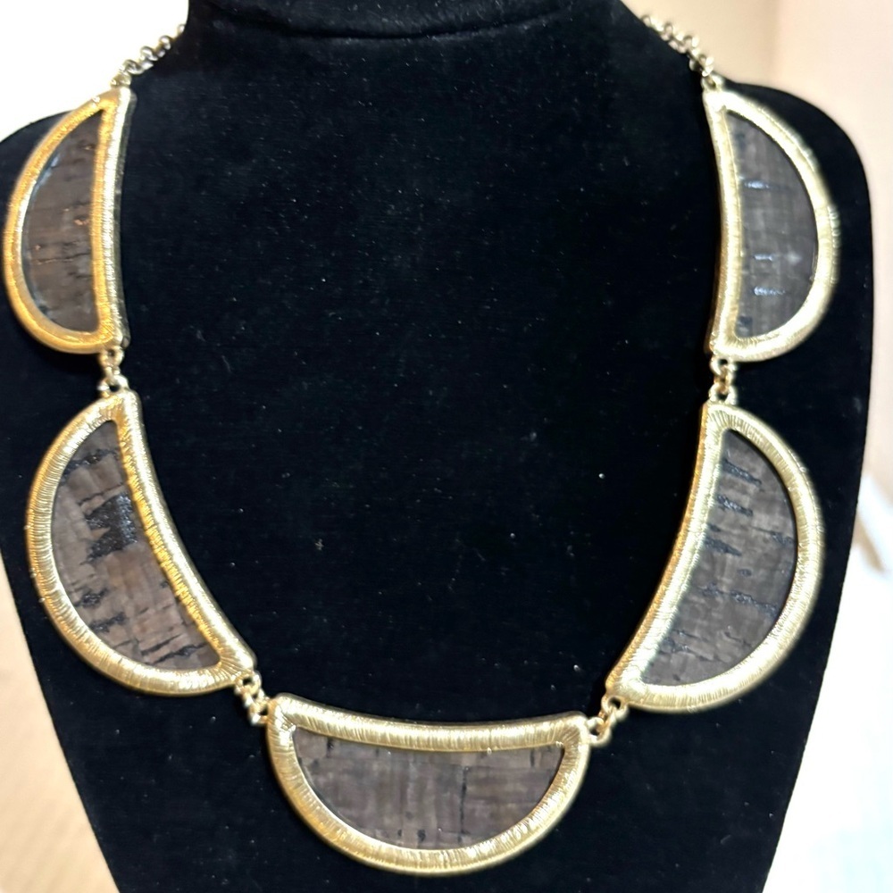 Gold-Tone Semi-Circle Statement Necklace in Brown printed, wood- Women Jewelry